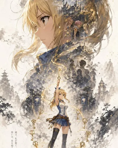 Character key visual poster with silhouette collage