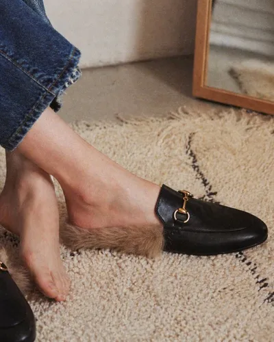 E-commerce Main Image - Luxury Fur-Lined Loafer Lifestyle Photo
