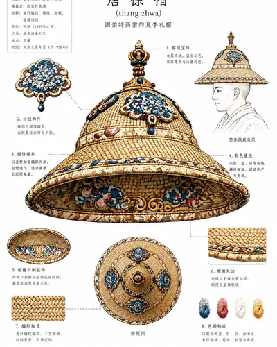 Ethnographic Plate for Tibetan Ceremonial Hat