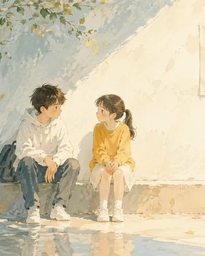 Soft poetic children's book illustration with watercolor and gouache textures...