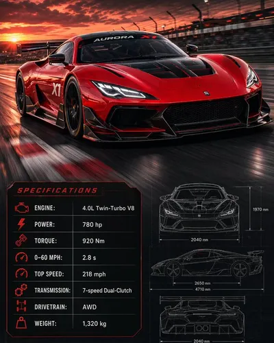 generate an image of a racing car poster with its spec and pricing