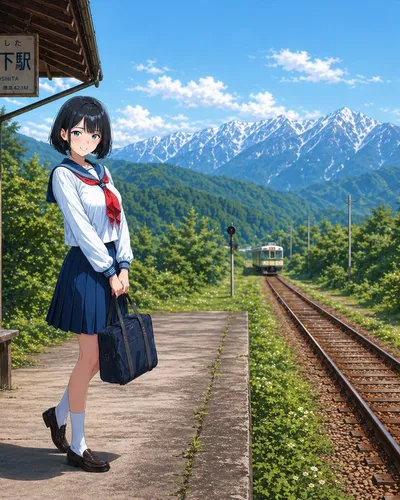 Rural Station Schoolgirl Scene
