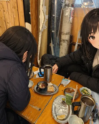 Anime Characters in Real Izakaya Photo