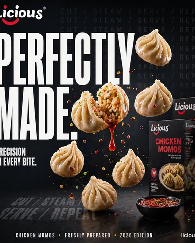Cinematic Chicken Momos Ad Poster