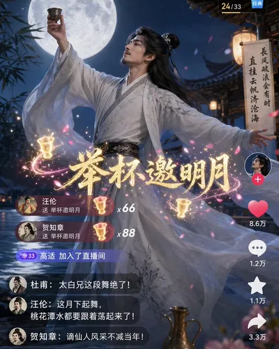 诗仙李白月下直播起舞