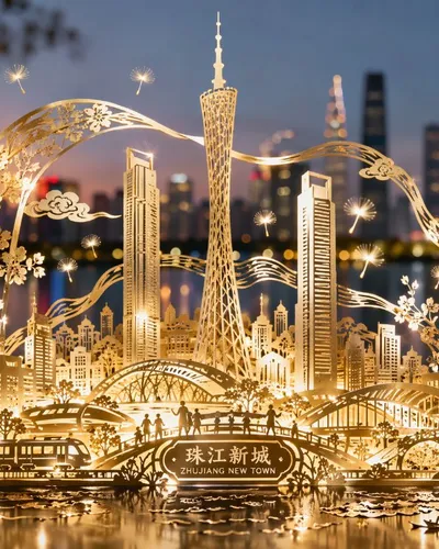 珠江新城剪纸璀璨夜景