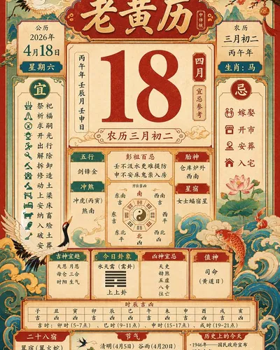 复古传统老黄历二零二六年四月十八