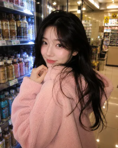 韩国便利店粉色 Hoodie 人像
