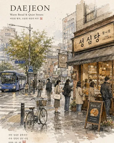 韩国城市水彩旅行插画