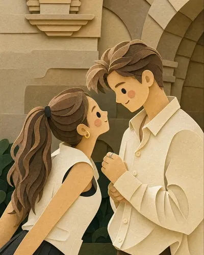 层叠纸雕情侣插画