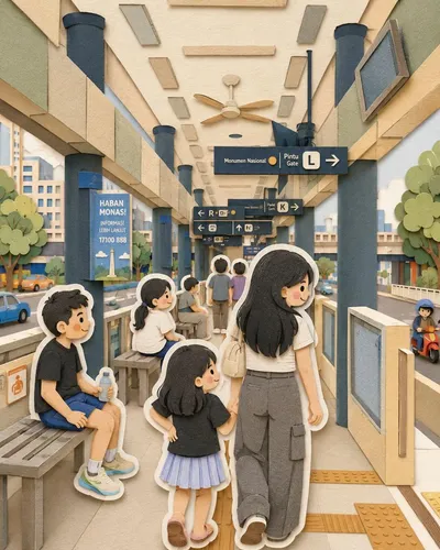 家庭旅行纸雕拼贴